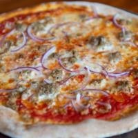 Eureka Pizza · pizza sauce, mozzarella, provolone, Italian sausage, red onion