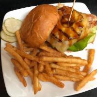 Hula Hula Chicken · Flame grilled teriyaki chicken, charred pineapple pepper jack, fresh tomato, butter leaf let...