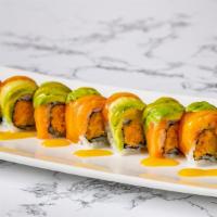 Broncos Roll · Spicy salmon, mange cilantro topped with avocado, salmon, special sauce.

Consuming raw or u...