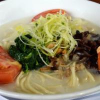 Vegan Tonyu · Vegan shio (seasalt) broth with tonyu (organic soy milk) &  vegetable toppings &  mushroom/t...