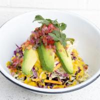 Bender Bowl · Brown Rice, Black Beans, Green and Red Cabbage, Monterey Cheddar Cheese Blend, Salsa Fresca,...