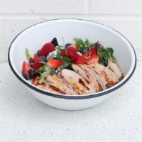 Mixed Berry · Spring Mix, Marinated Chicken, Toasted Almonds, Strawberries, Blueberries, Raspberries, Goat...