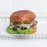 Black Bean · Vegetarian. Black Bean Quinoa Patty Topped with Pepper Jack Cheese, Butter Lettuce, Tomatoes...