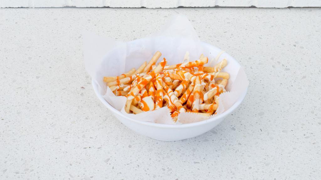 Buffalo Bleu Cheese Fries · Melted Bleu Cheese Crumbles and Buffalo Sauce.

Contains dairy. Contains eggs. Contains soy.