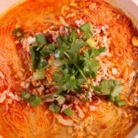 Tom Yum Noodle Soup · Thai hot and sour broth, bean sprout, ground peanut, green onion, and cilantro. Served with ...