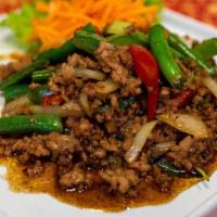 Thai Basil · Green beans bell peppers onions bamboo mushroom and basil stir-fried with chili-garlic paste...
