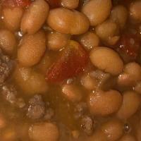 Baked Beans  · Delicious Baked Beans toped with ground beef