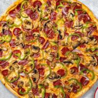 Italian Supreme Pizza · Mozzarella cheese,  house special tomato sauce, pepperoni, mushrooms, Italian sausage, onion...
