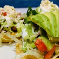 Plt:  2 Sopes, Rice & Beans · 2 Home made Sopes, topped with your choice of meat, beans, lettuce, tomato, Mexican cheese, ...