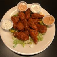 Chicken Wings · Served along with choice of hot, BBQ or chipotle sauce.