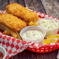 Cod Fish & Chips · 2 piece hand battered, served with french fries, coleslaw & homemade tartar sauce.