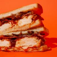 Bbq Chicken Bacon Ranch · crispy fried chicken, cheddar,bacon, ranch, and bbq sauce on sourdough bread