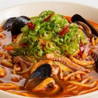 Gochu Jjamppong Noodle · Hot and spicy seafood noodle soup is added with chili peppers (squid and pork).
