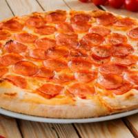 Pepperoni Pizza · Freshly baked cheese pizza topped with pepperoni.