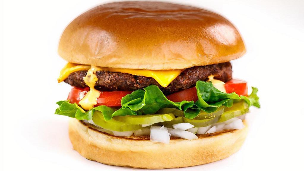 The Single · Single Cheese Burger served with American Cheese, Burger Sauce, Lettuce, Tomato, Onion and Pickles