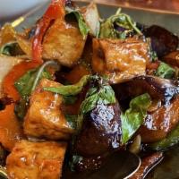 Spicy Eggplant · Your choice of meat or mixed veggies sir fried with eggplant, bell peppers, zucchini, carrot...