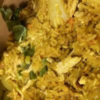 Pineapple Yellow Curry Fried Rice · Most popular. Stir fried jasmine rice with egg, broccoli, carrot, cashew nut, and yellow cur...