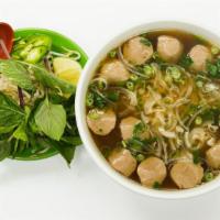 Pho Meatballs · meatballs and rice stick noodles.