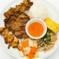 Special Rice Combo / Cơm Đặc Biệt   · Pork chop, grilled honey lemongrass pork and shrimp, dried shredded pork, and egg and pork p...
