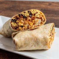 Kick Starter · Eggs, chipotle cream cheese, chorizo, black beans, crispy tater tots and melted shredded che...