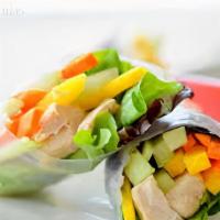Fresh Spring Rolls · Rice paper wrapped with lettuce, mint, sweet basil, carrot, tofu or shrimp served with sweet...