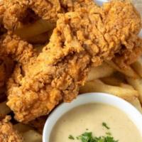 Large Chicken Strips - D · 8 hand breaded, buttermilk chicken strips served with your choice of side and sauce.