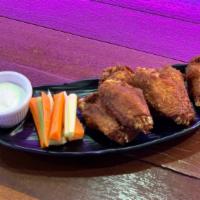 Fried Chicken Wings (6) · Six pieces. With Ranch dressing.