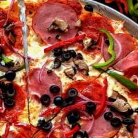 Pie Hole Supreme · Pepperoni, Italian sausage, Canadian bacon, olives, mushrooms, red & green bell peppers, red...