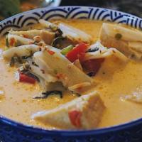 Red Curry · Can be prepared spicy, medium, or mild. Choice of meat cooked in red curry paste, coconut mi...