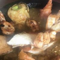 Surf N Turf Style 1 Persona (Mar Y Tierra 1 Persona) · Hot stone bowl served with octupus, shrimp wrapped in bacon, meat, chicken, catcus, sasauge,...
