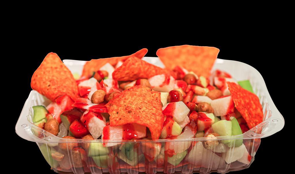 Doritos Lokos / Crazy Doritos · Bag of Chips, Jicama, Cucumber,
Japanese nuts, Pork Rinds, and
Chili Powder