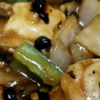 Shrimp With Black Bean Sauce · Peppers and onions.