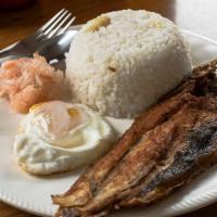 Bangsilog · Fried boneless Milkfish. Served with Garlic Fried Rice and two fried eggs