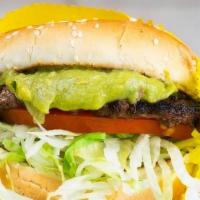 Double Guacamole Burger · Two 1/4 lb patties with guacamole, lettuce, tomato, and onions