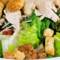 Chicken Caesar Salad · Grilled chicken served on romaine lettuce with tomatoes, parmesan cheese, croutons and your ...