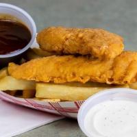 2 Piece Chicken Tenders · 2 large chicken tenders served with your choice of french fries or rice