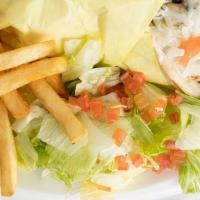 Gyro Platter · A gyro served with your choice of french fries or rice and a side salad