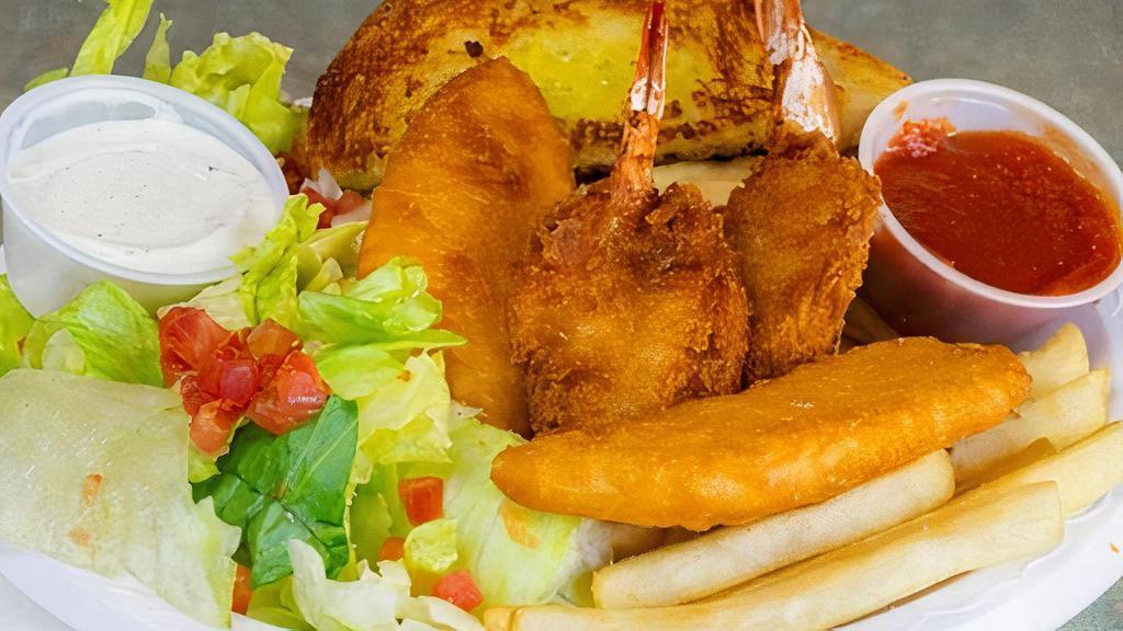 Combo Shrimp (2) & Fish (2) Dinner · 2 large breaded butterfly shrimp and 2 fish filet's served with your choice of french fries or rice (Side salad and two pieces of Texas toast included)