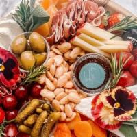 Medium Go To Charcuterie Board · Allergens: milk (cheese), tree nuts (almonds, cracker). Classic style cheese and meat board ...