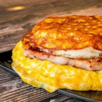Ham It Up · Ham, egg, and Swiss on English muffin. Sandwiches include two over hard fried eggs, grilled ...