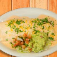 Habanero Wet Burrito · Flour tortilla filled with your choice of meat, rice, beans, and topped with creamy habanero...