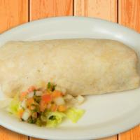 Regular Burrito · Flour tortilla filled with your choice of meat, rice, beans, pico de gallo, and shredded che...