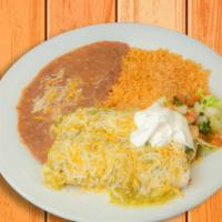 Enchiladas Verdes · Two corn tortillas filled with your choice of meat covered in our delicious green salsa, pic...