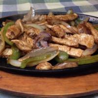 Chicken Fajitas · Tender strips of boneless chicken in a special fajita sauce with mushrooms, onions, and bell...
