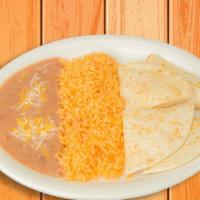 Kids' Quesadilla · Make your own with only cheese or your choice of chicken or carne asada served with rice and...