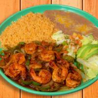 Camarones À La Diabla · Shrimp sautéed in authentic homemade sauce, bell peppers, mushrooms, onions. Served with ric...