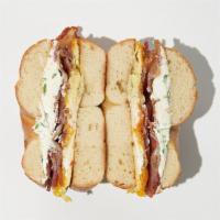 Creamy Bacon Sandwich · bacon, scrambled eggs, cheddar, with scallion cream cheese on a fresh bagel