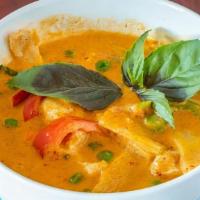 Red Curry · Basil, bell peppers, bamboo shoots, peas and carrots
