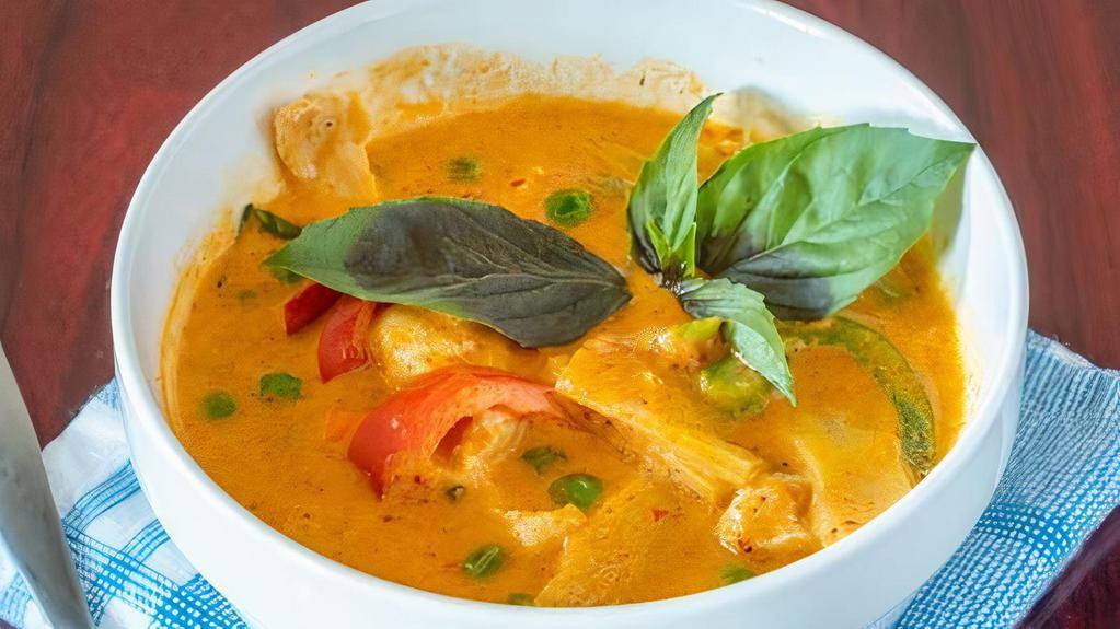 Red Curry · Basil, bell peppers, bamboo shoots, peas and carrots