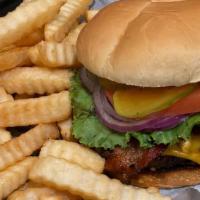 Full 1 / 2 Lb Burger W/Fries · Hamburgers are cooked to order.